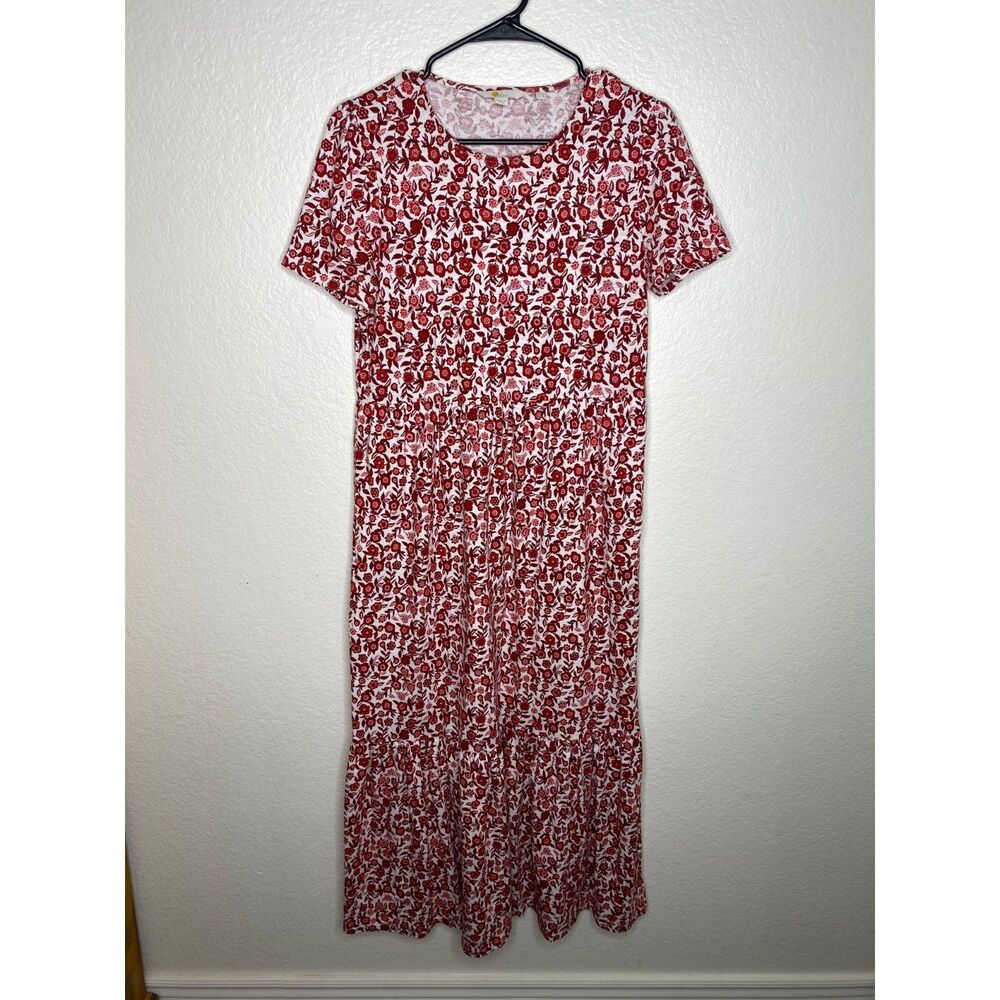 Boden short sleeve tier maxi dress red ditsy floral stretch round neck girly 8